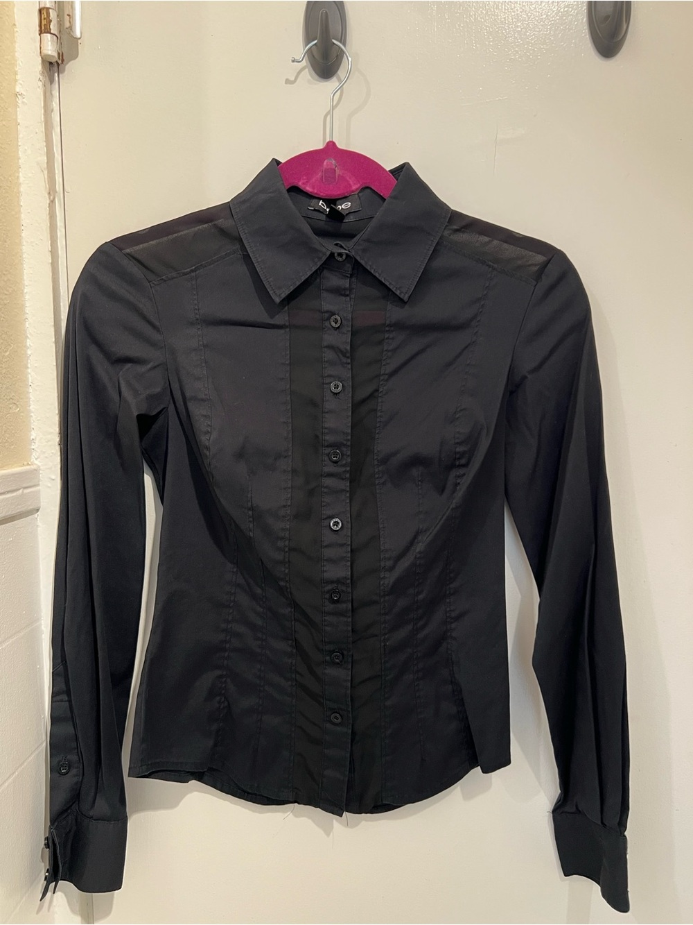 Bebe Black Fitted Sheer Cut Out Button Shirt